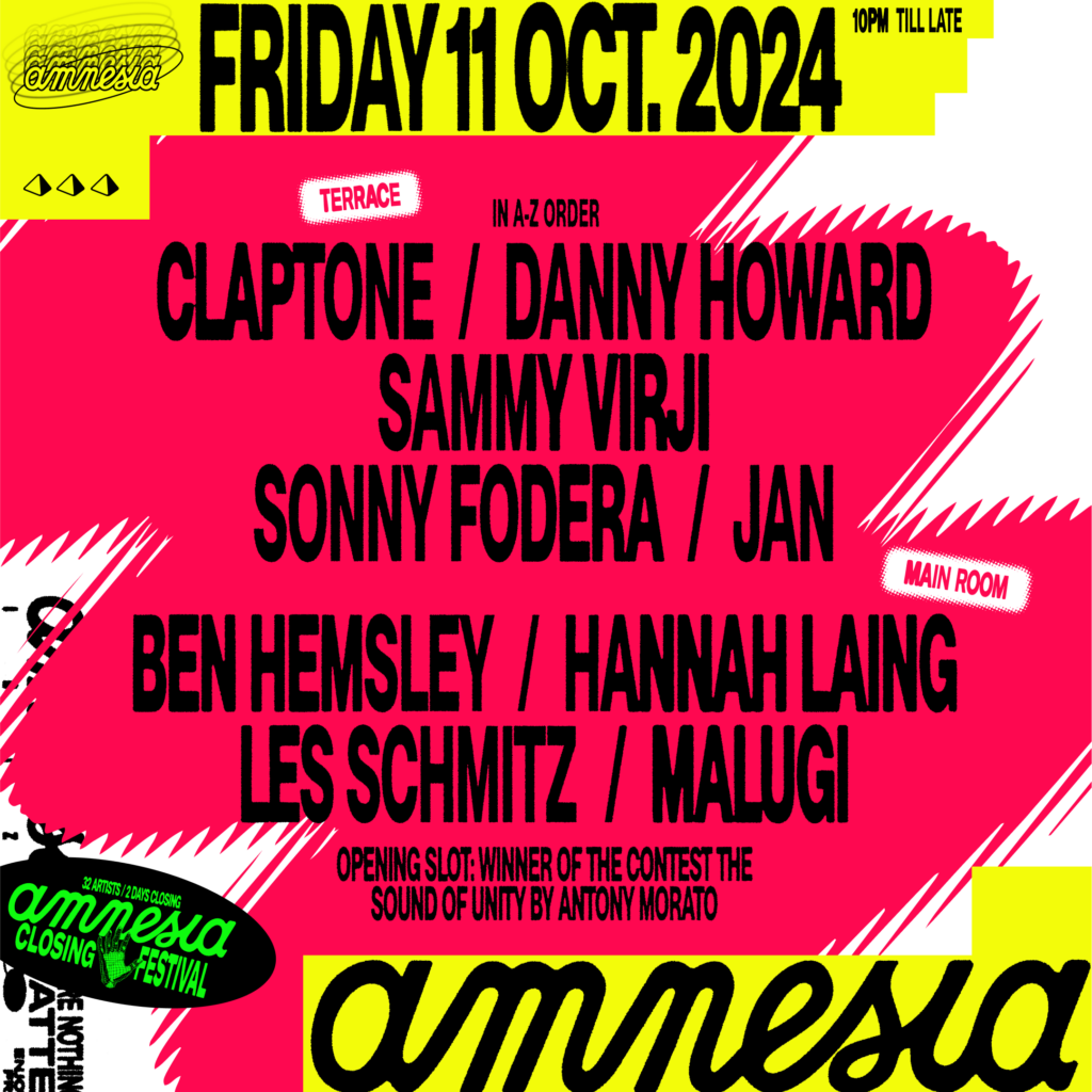 Closing Festival en Amnesia Ibiza Lineup del Viernes 11 de Octubre